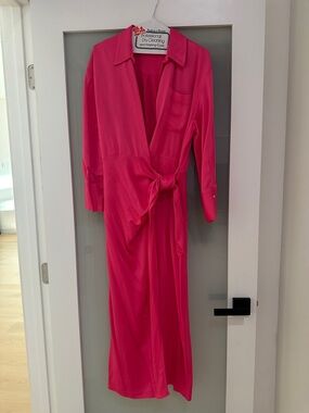 Zara Hot Pink Long Sleeve Wrap Maxi Dress